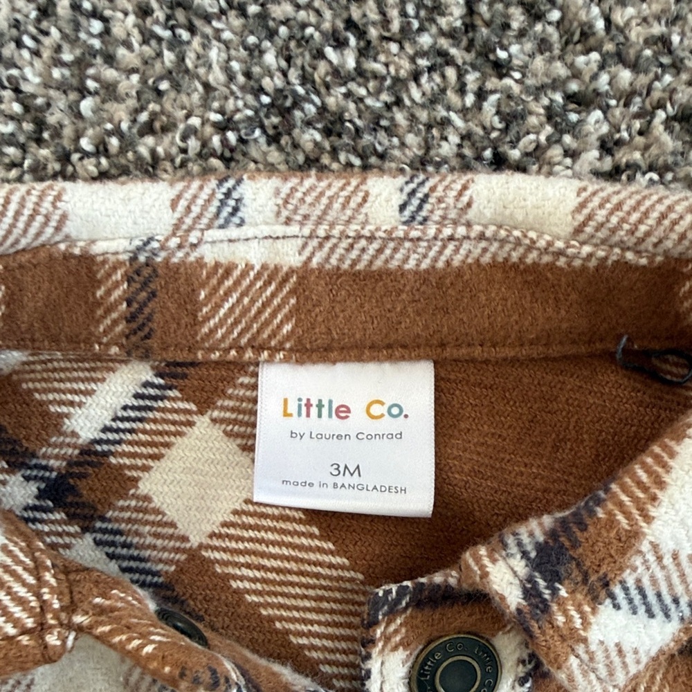 Little Co. Baby Girl Brown Plaid Kids Jacket Size 3 Months NWOT - Picture 2 of 2